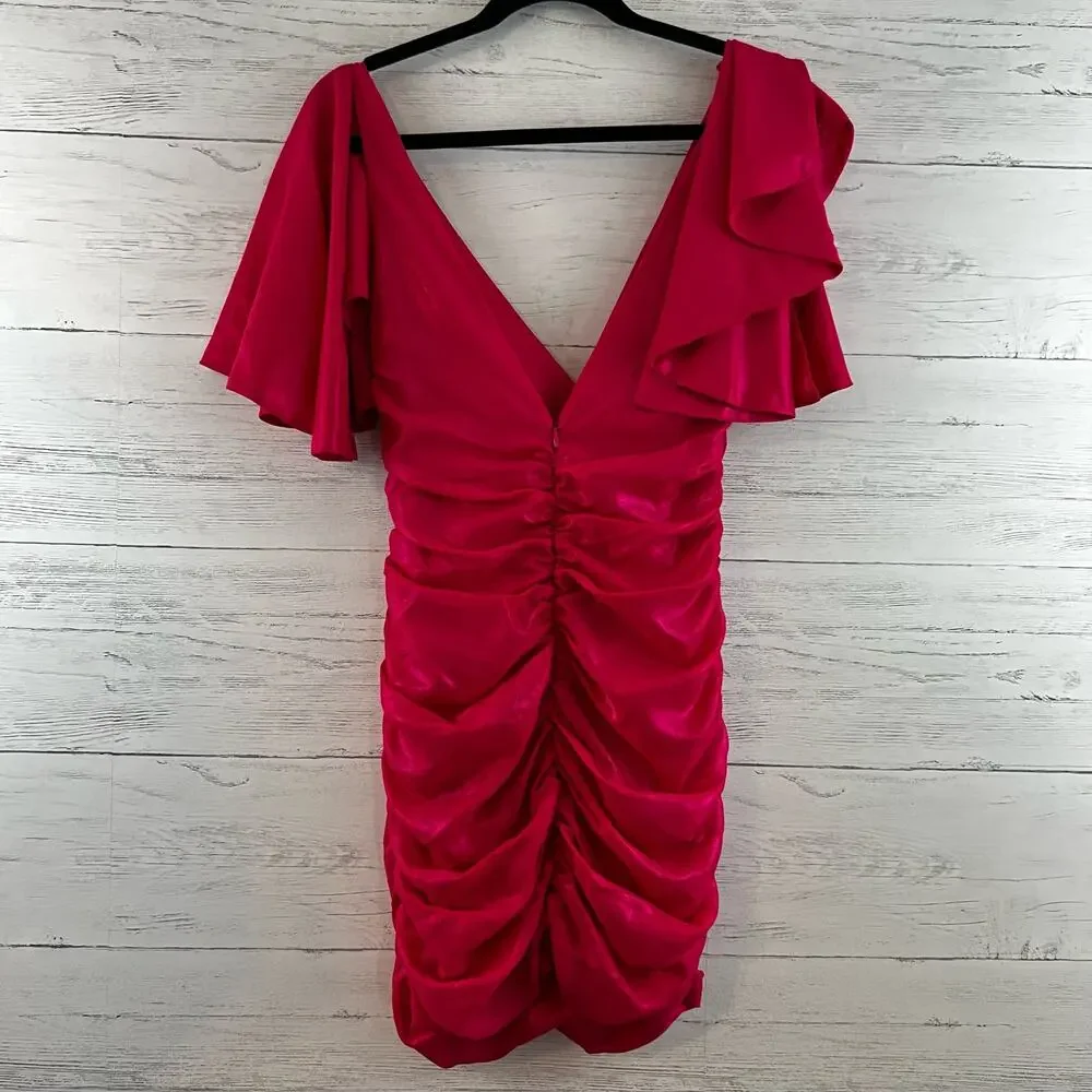 Lovers + Friends Hot Pink Ruffle Bodycon Mini Dress Size XS - Picture 2 of 8